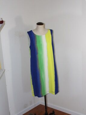 Melrose, Sleeveless  Dress in Blue, Green & Yellow brush strokes